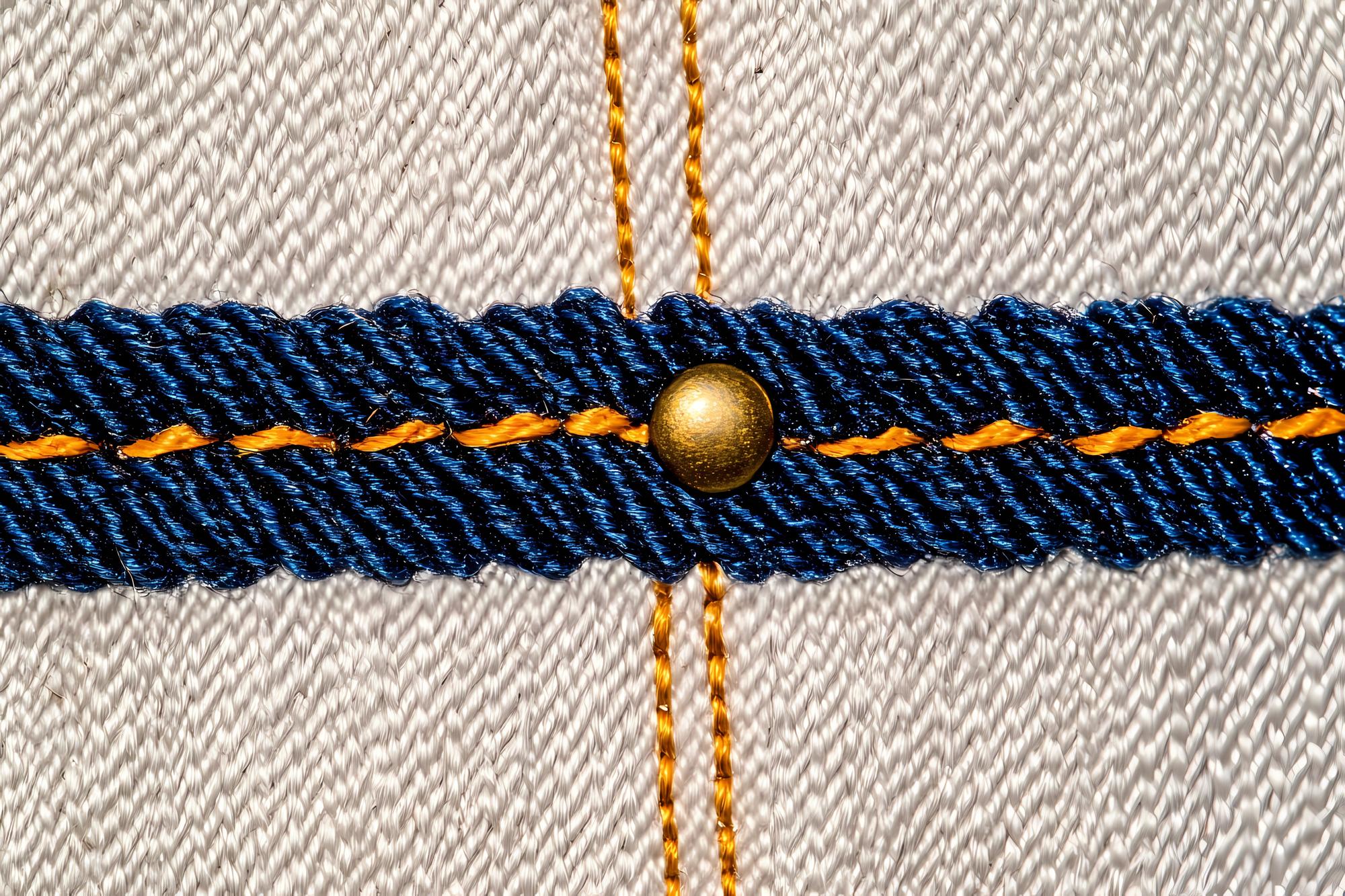 Dettaglio di ricamo su denim con filo colorato